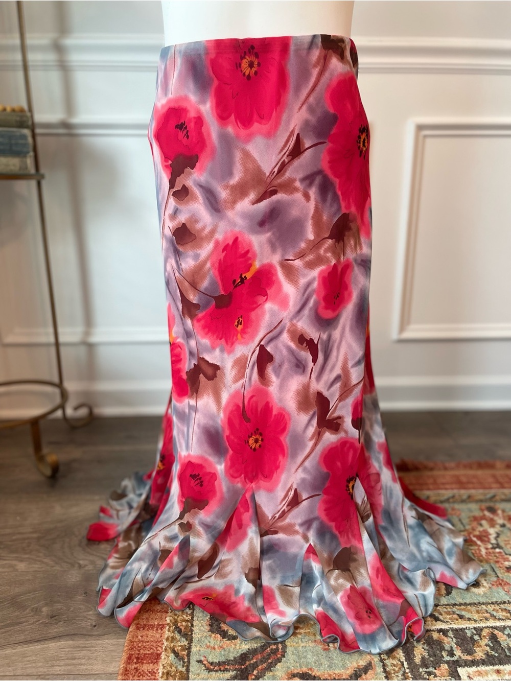 Cato Hot Pink Satin Skirt with Lavender Floral Print